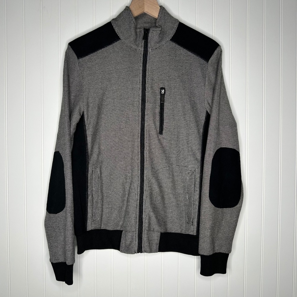 Kenneth Cole Reaction Mens Jacket Size Small Gray Black Full Zip Elbow Patch